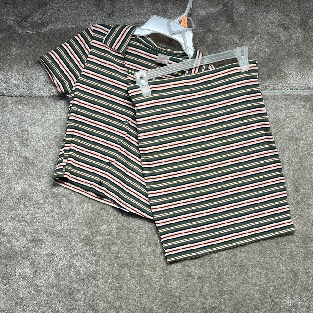 NOBO No Boundaries Outfit‎ Coord Set Top & Skirt Medium Green Striped Preppy NWT